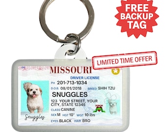 Custom Pet ID Tag: Missouri Driver License Design, Personalized Dog & Cat Tag