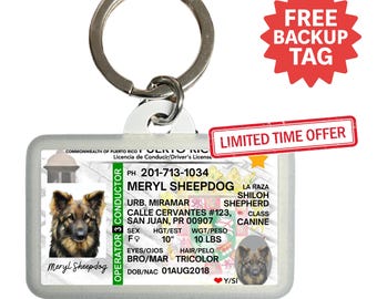 Custom Puerto Rico Driver License Pet ID Tag: Personalized Dog & Cat Tag