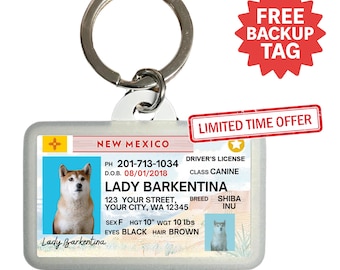 Custom New Mexico Driver License Pet ID Tag: Personalized Dog & Cat Tag