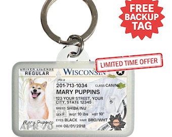 Custom Wisconsin Driver License Pet ID Tag: Personalized Dog & Cat Tag