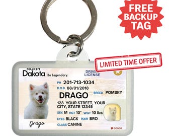 North Dakota Driver License Pet ID Tag: Custom Photo, Durable Aluminum