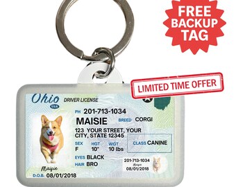 Ohio Driver License Pet ID Tag: Custom Dog & Cat Identification