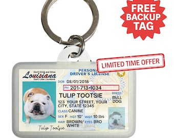 Custom Louisiana Driver License Pet ID Tag: Personalized Dog & Cat Tag