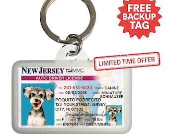 New Jersey Driver License Pet ID Tag: Custom Dog & Cat Tag