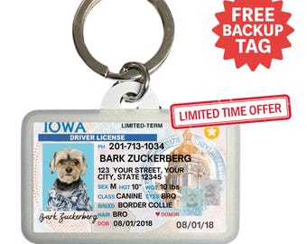 Custom Iowa Driver License Pet ID Tag: Personalized Dog & Cat Tag