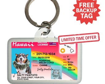 Custom Hawaii Driver License Pet ID Tag: Personalized Dog & Cat Tag
