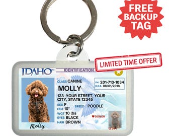 Idaho Driver License Pet ID Tag: Custom Photo Dog & Cat Tag