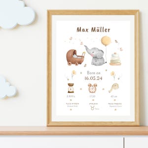 Elephant New Baby Boy Gift,New Baby Gift Personalised,New Baby Print,Christening Gift,Birth Details Print,Birth Stats,Personalised Baby Gift