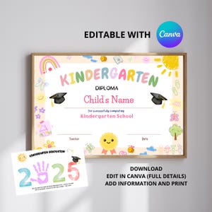 Bearbeitbares Kindergarten-Diplom, druckbares Vorschulzertifikat, Kindergarten-Abschlussdiploma-Digita, Abschlussdiplom für den letzten Tag des Kindergartens, Schuldiplom