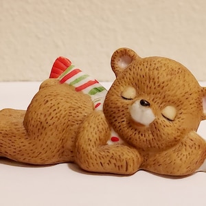 Vintage Lefton Sleepy Christmas Bear Porcelain Figurine image 1