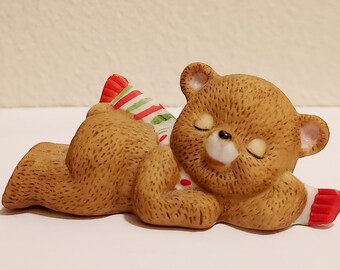 Vintage Lefton Sleepy Christmas Bear Porcelain Figurine