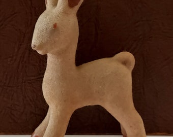 Vintage Flocked Terracotta Deer Figurine