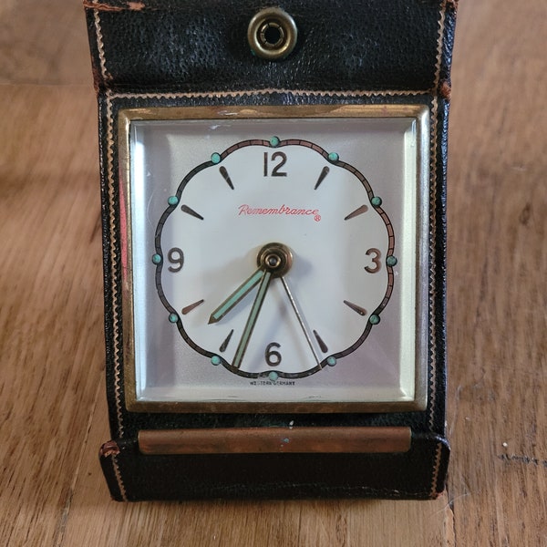 Vintage 1960's W. German Brass "Remembrance" Mechanical Travel Alarm Clock