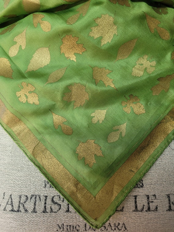 Rare Vera Green and Gold Silk Oak Leaf Leaves Sca… - image 2