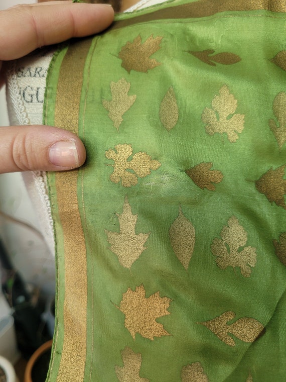 Rare Vera Green and Gold Silk Oak Leaf Leaves Sca… - image 4