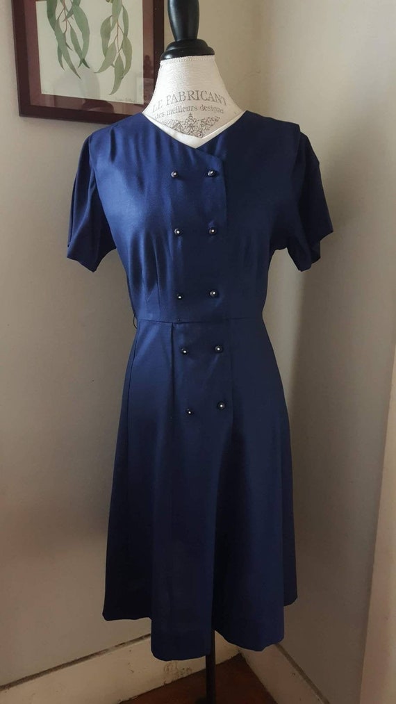 Vintage 1940s Smooth Sailing Blue Dress, sz L/XL