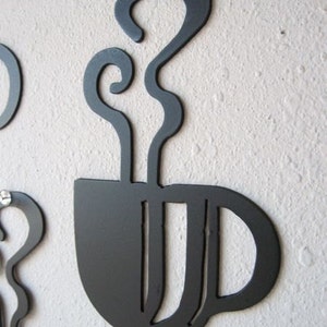 Coffee Cup Wall Art Pair Metal Wall Decoration Steaming image 3