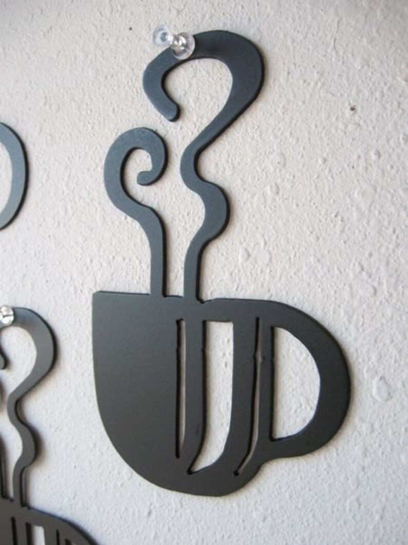 Coffee Cup Wall Art Pair Metal Wall Decoration Steaming image 3