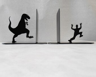 Tyrannosaurus, Running Man, Silhouette Metal Art Bookends Decor