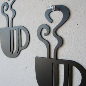 Coffee Cup Wall Art Pair Metal Wall Decoration Steaming image 4