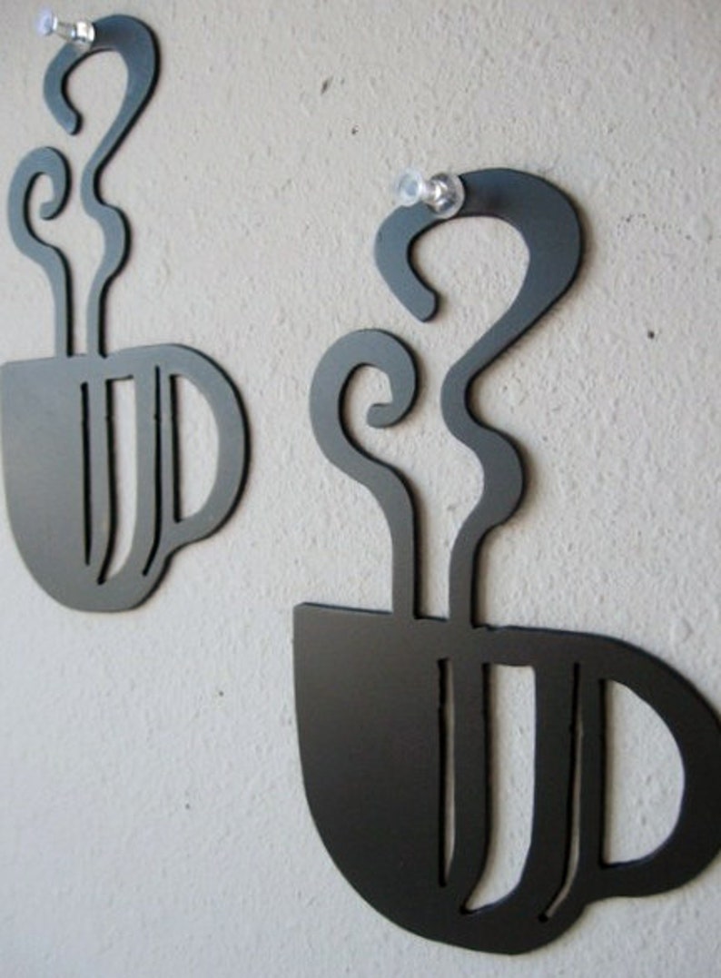 Coffee Cup Wall Art Pair Metal Wall Decoration Steaming image 4