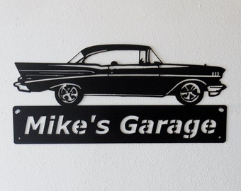 1957 Chevrolet Bel Air - Metal Car Sign - Man Cave Sign - Personalized - Metal Wall Art - Garage Sign - Man Cave- Car Art