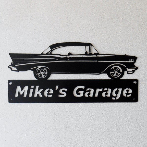 1957 Chevrolet Belair - Metal Car Sign - Man Cave Sign - Personalized - Metal Wall Art - Garage Sign - Man Cave- Car Art