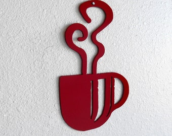 Red Coffee Cup, Wall Art,  Metal Wall Decoration, Kitchen Decor, Coffee Bar
