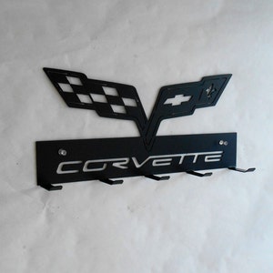 Corvette Racing Flags Emblem Key Rack Metal Art Wall Hanging