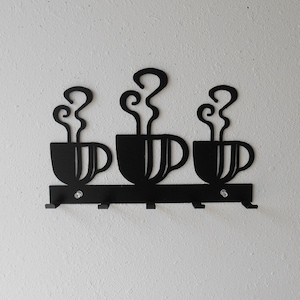 Coffee Dish Towel Rack / Metal Wall Hanging / Keys / Oven Mitts / Kitchen Organizer