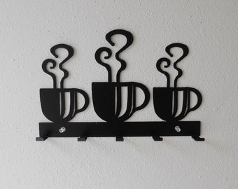 Coffee Dish Towel Rack / Metal Wall Hanging / Keys / Oven Mitts / Kitchen Organizer