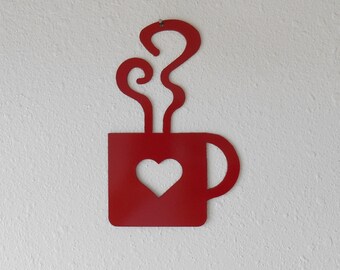 Coffee Heart Red Mug Metal Wall Art Kitchen Decor