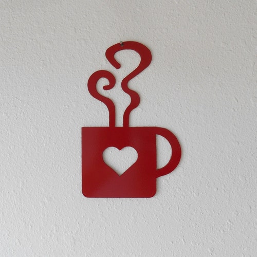 Coffee Cup Wall Art Pair Metal Wall Decoration Red Etsy