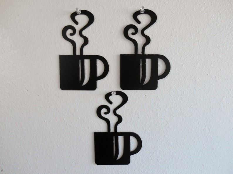 Kitchen Coffee Decor Mug Trio Metal Wall Decoration Etsy