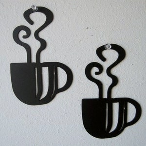 Coffee Cup Wall Art Pair Metal Wall Decoration Steaming image 1