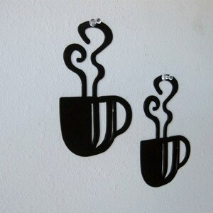 Coffee Cup Wall Art Pair Metal Wall Decoration Steaming image 5