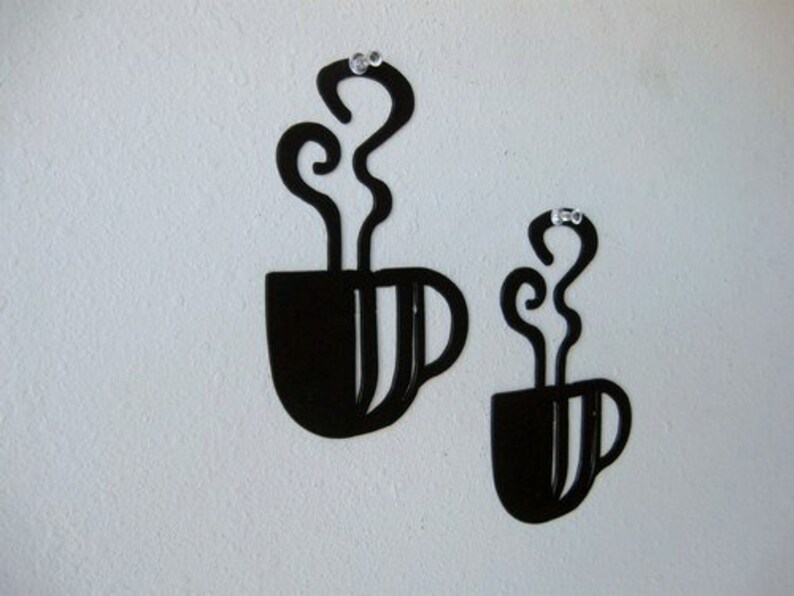 Coffee Cup Wall Art Pair Metal Wall Decoration Steaming image 5