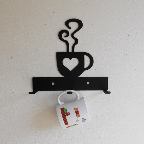 Coffee Cup Rack / Three Cup Holder / Metal Wall Hanging / Kitchen