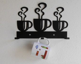 Coffee Cup Rack / Three Cup Holder / Metal Wall Hanging / Kitchen Organizer / Kitchen Decor
