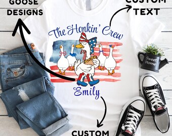 The Honkin’ Crew 4th of July Family Shirts – Custom Patriotic Goose T-Shirts with Names, Matching USA Outfit for Kids & Adults
