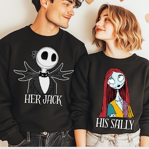 Halloween Jack and Sally Sweatshirts – Matching HerJack  and His Sally Spooky Love Sweaters, Gothic Horror Halloween Party Gift for Couples