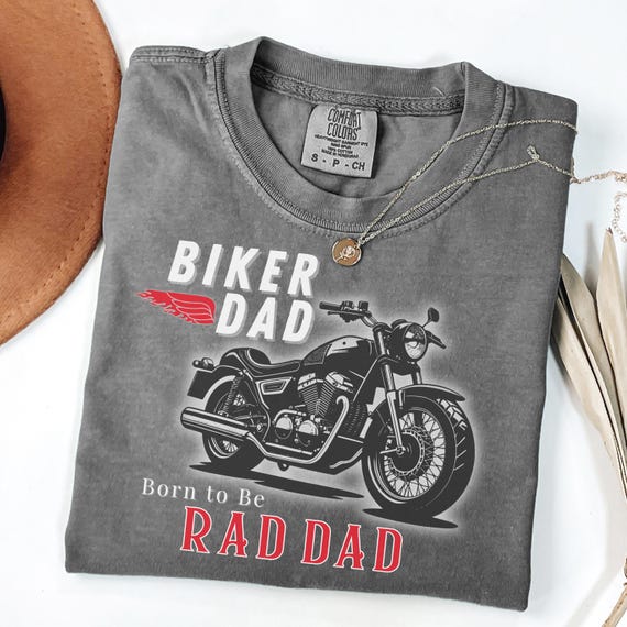 Comfort Colors Biker Dad Shirt – Born to Be Rad Dad Tee, Motorcycle Father’s Day Shirt, Cool Gift for Dad Who Rides, Vintage Biker Tee