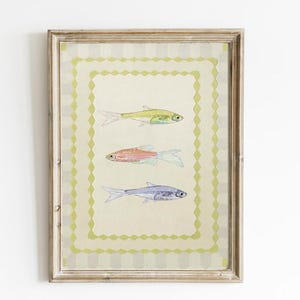 Whimsical Fish Art Print – Colorful Fisherman-Inspired Wall Art | Lake House Kitchen or Bathroom Decor, Grandmillenial Wall Art