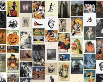 Láminas vintage de Halloween / Decoración retro espeluznante para el hogar / Collage de imágenes góticas nostálgicas / Pósters imprimibles de Halloween