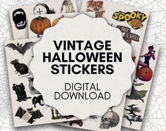 Pegatinas vintage de Halloween / Descarga digital / Pegatinas imprimibles para álbumes de recortes, diarios basura y planificadores
