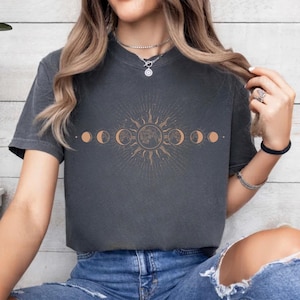 Celestial Comfort Colors Shirt: Boho Moon Phase Tee