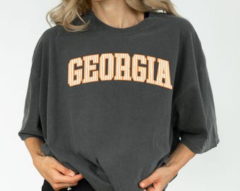 Comfort Colors® Vintage Georgia Shirt, Georgia State Pride T Shirt, College Style Stripe Tee, Peach State Tee