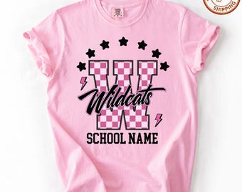 Comfort Colors® Personalized Mascot Shirt, Groovy School Spirit Tee, Football Baseball Softball Shirt, Test Day Tee