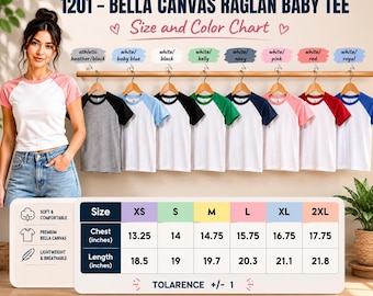 Blank Bella Canvas 1201 Raglan Baby Tee, Blank Women's Shirt, Blank Bella Canvas® Croptop, Micro Rib Raglan Baby Tee