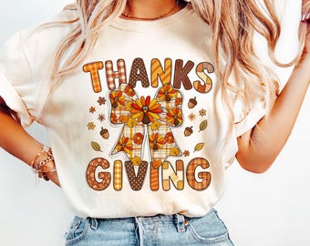 Comfort Colors® Thanksgiving T-Shirt, Autumn Fall Coquette Bow Tee